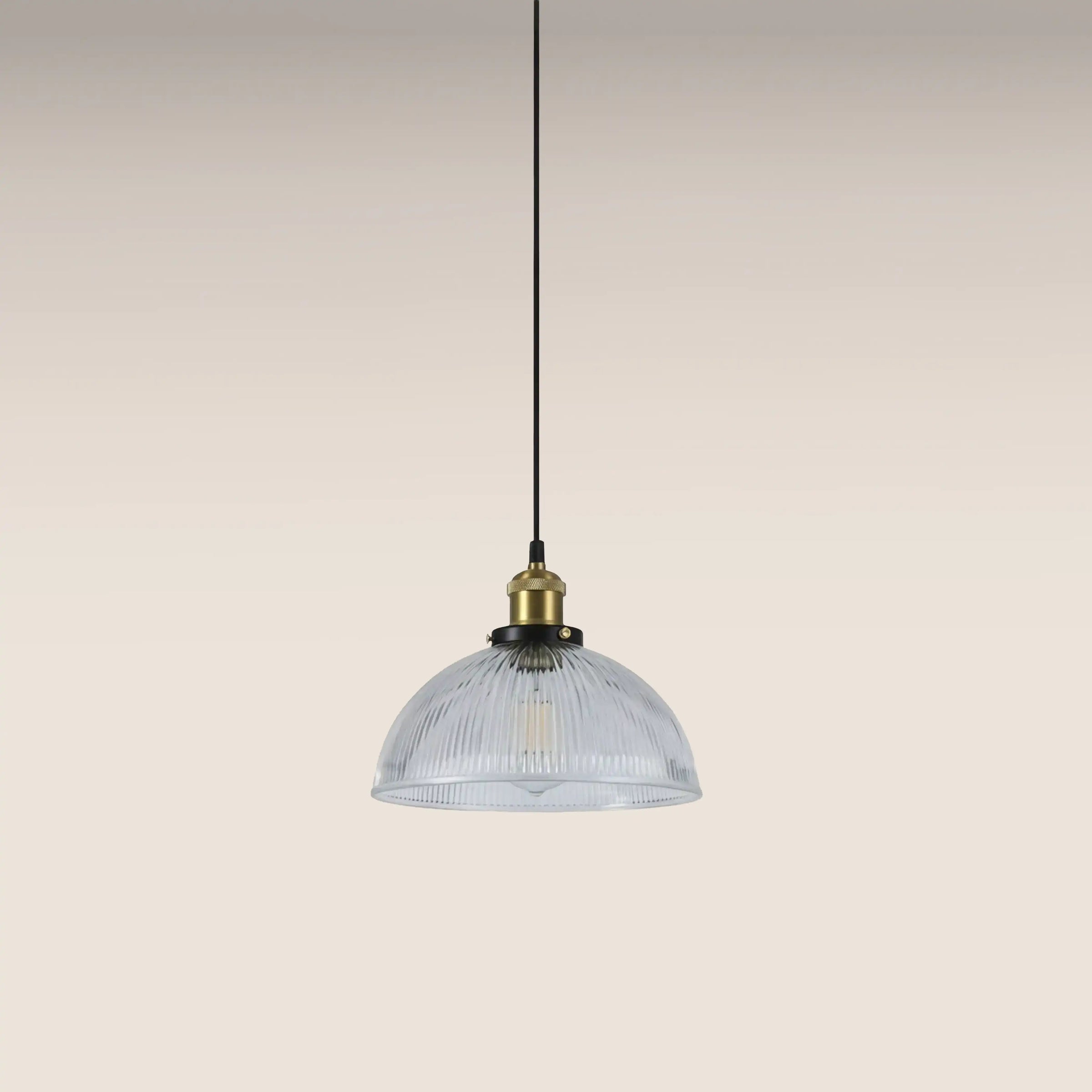 Sierra Dome Pendant Light | Ribbed Glass & Antique Brass