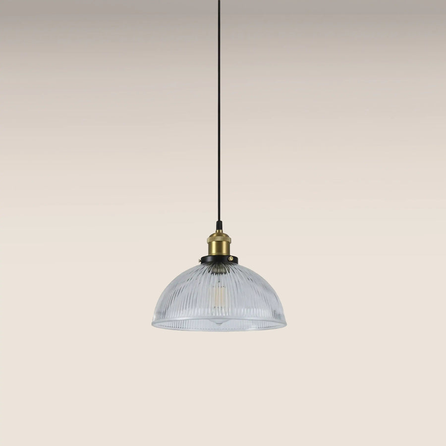 Sierra Dome Pendant Light | Ribbed Glass & Antique Brass