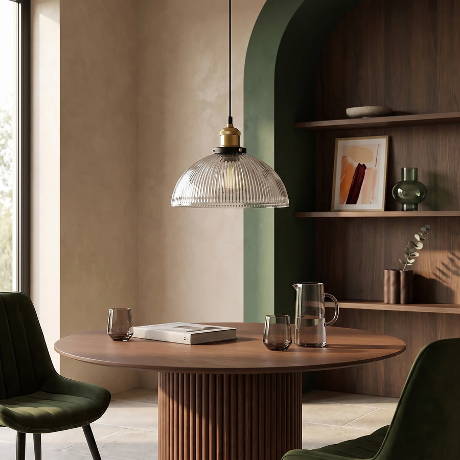 Sierra Dome Pendant Light | Ribbed Glass & Antique Brass