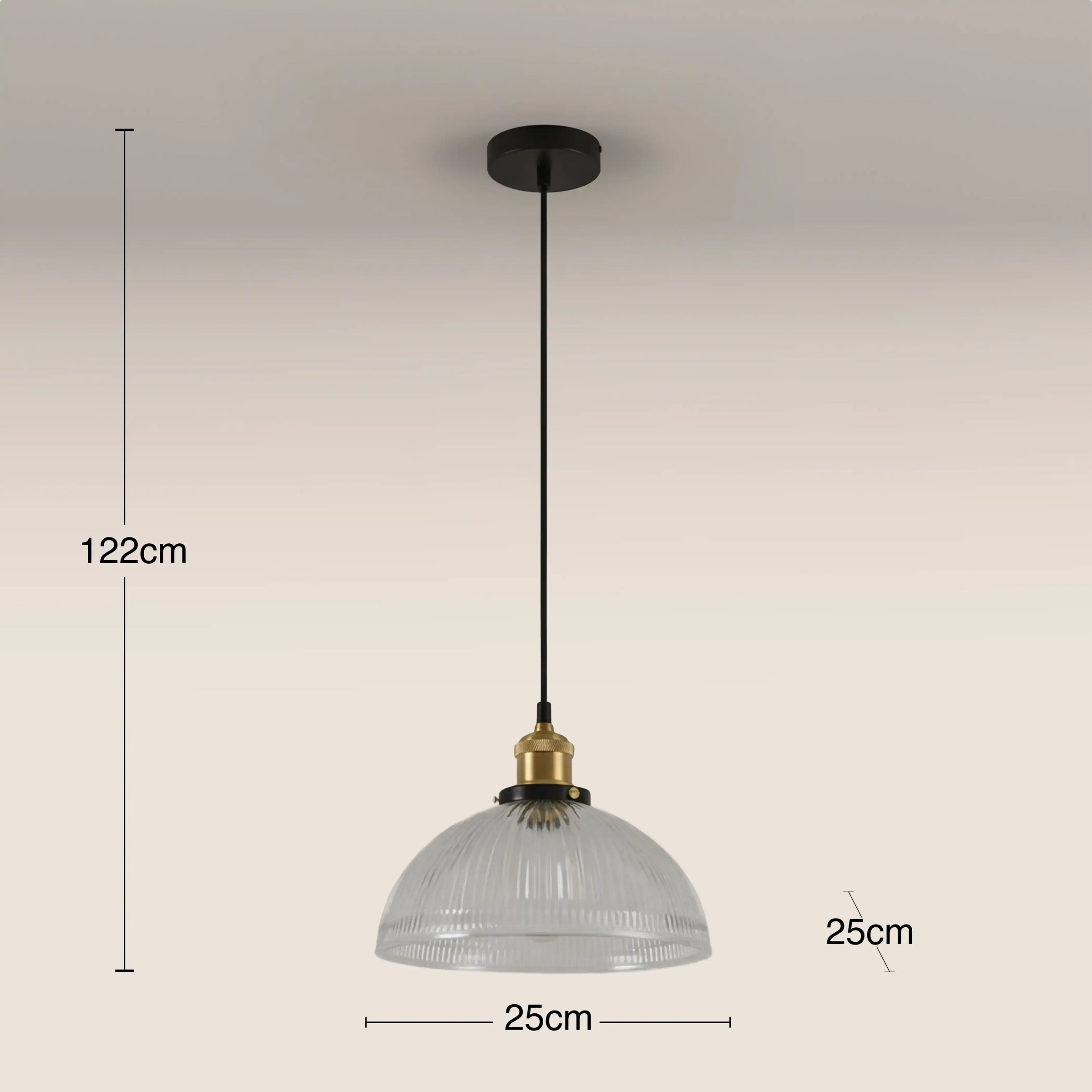 Sierra Dome Pendant Light | Ribbed Glass & Antique Brass