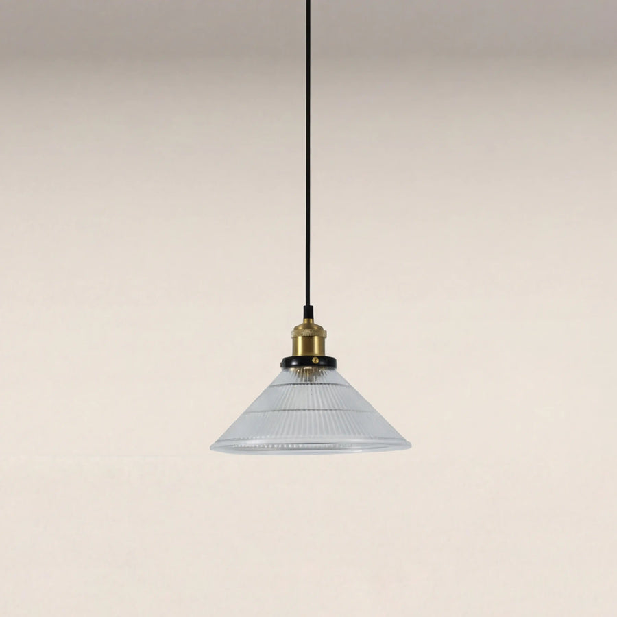 Jude Cone Pendant Light | Ribbed Glass & Antique Brass