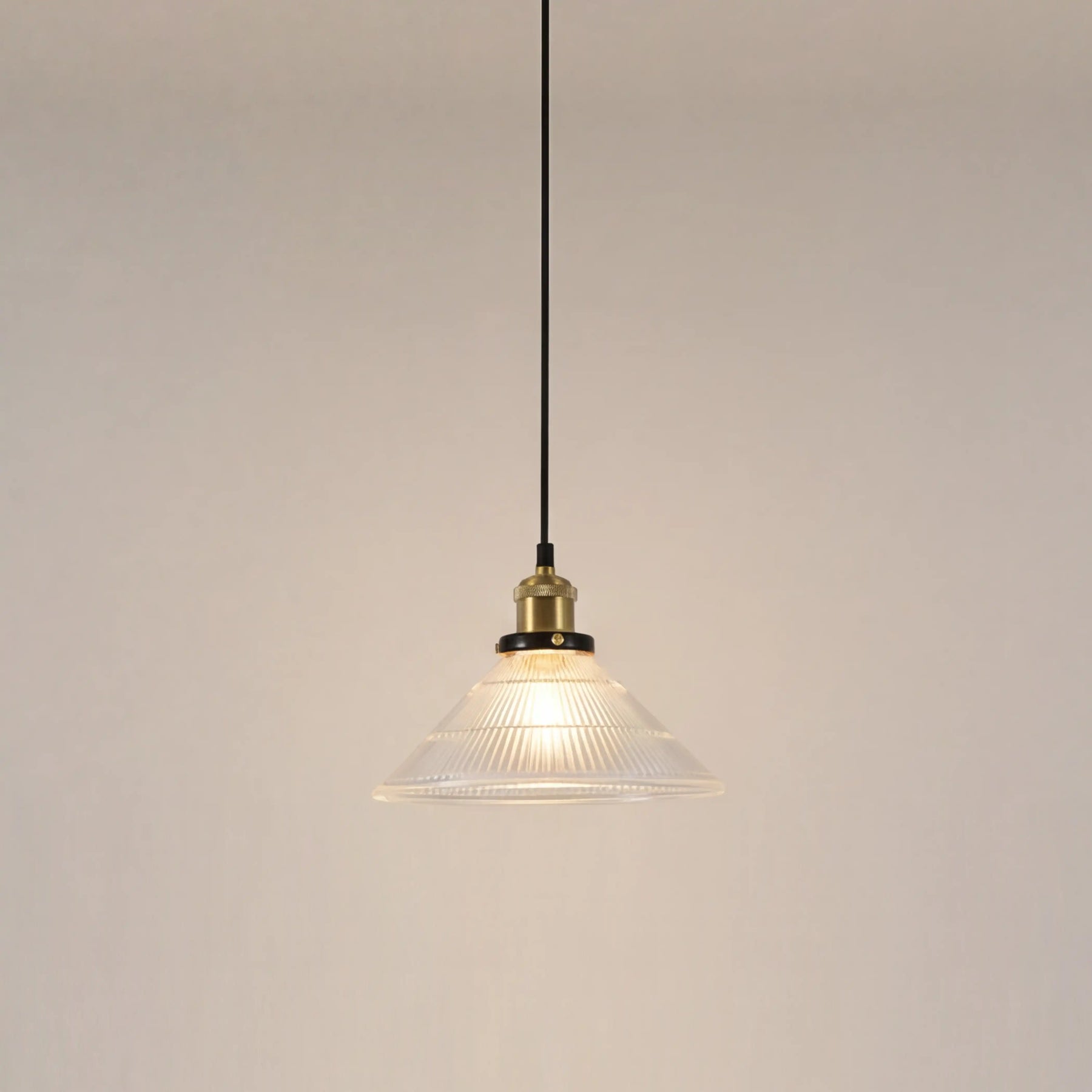 Jude Cone Pendant Light | Ribbed Glass & Antique Brass