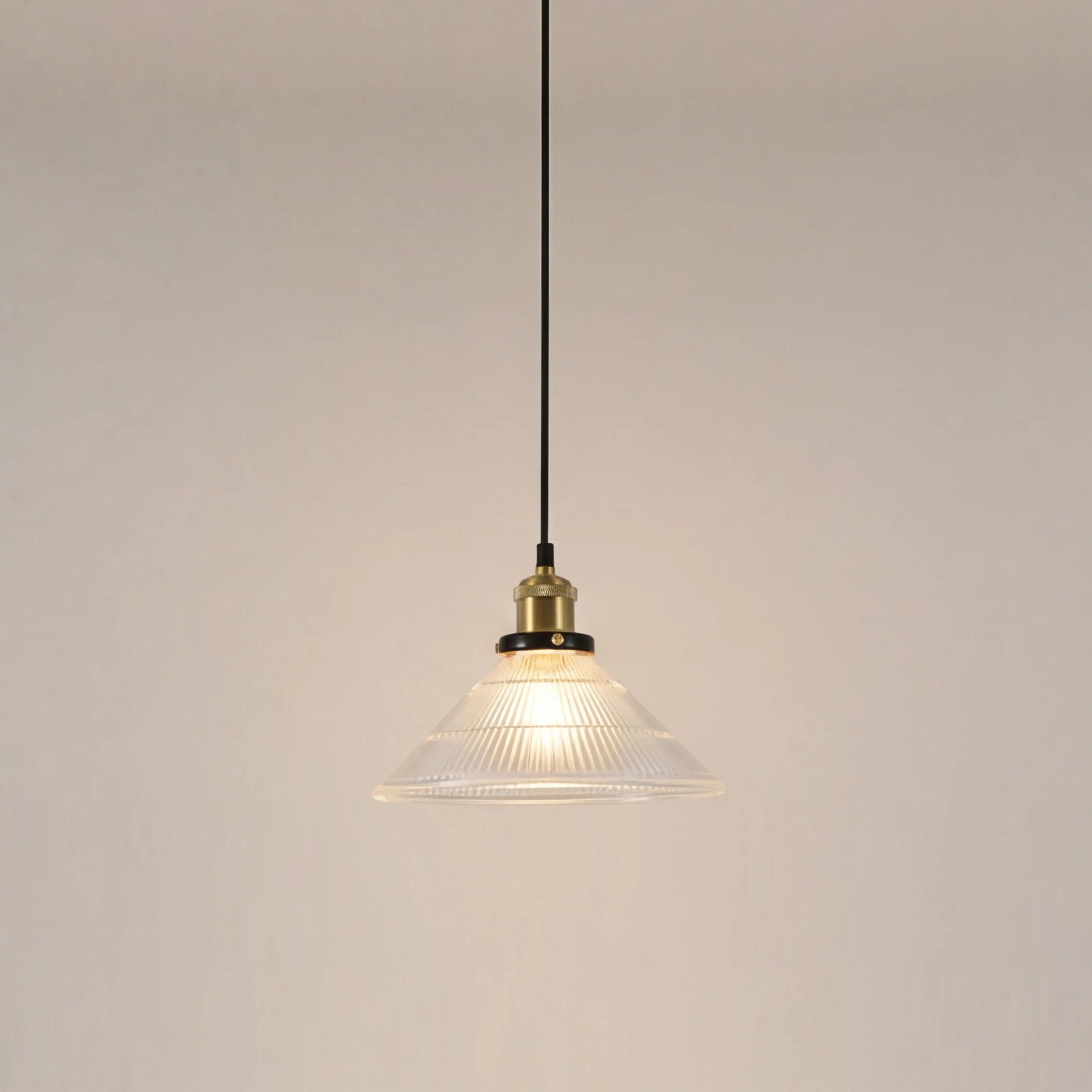 Jude Cone Pendant Light | Ribbed Glass & Antique Brass