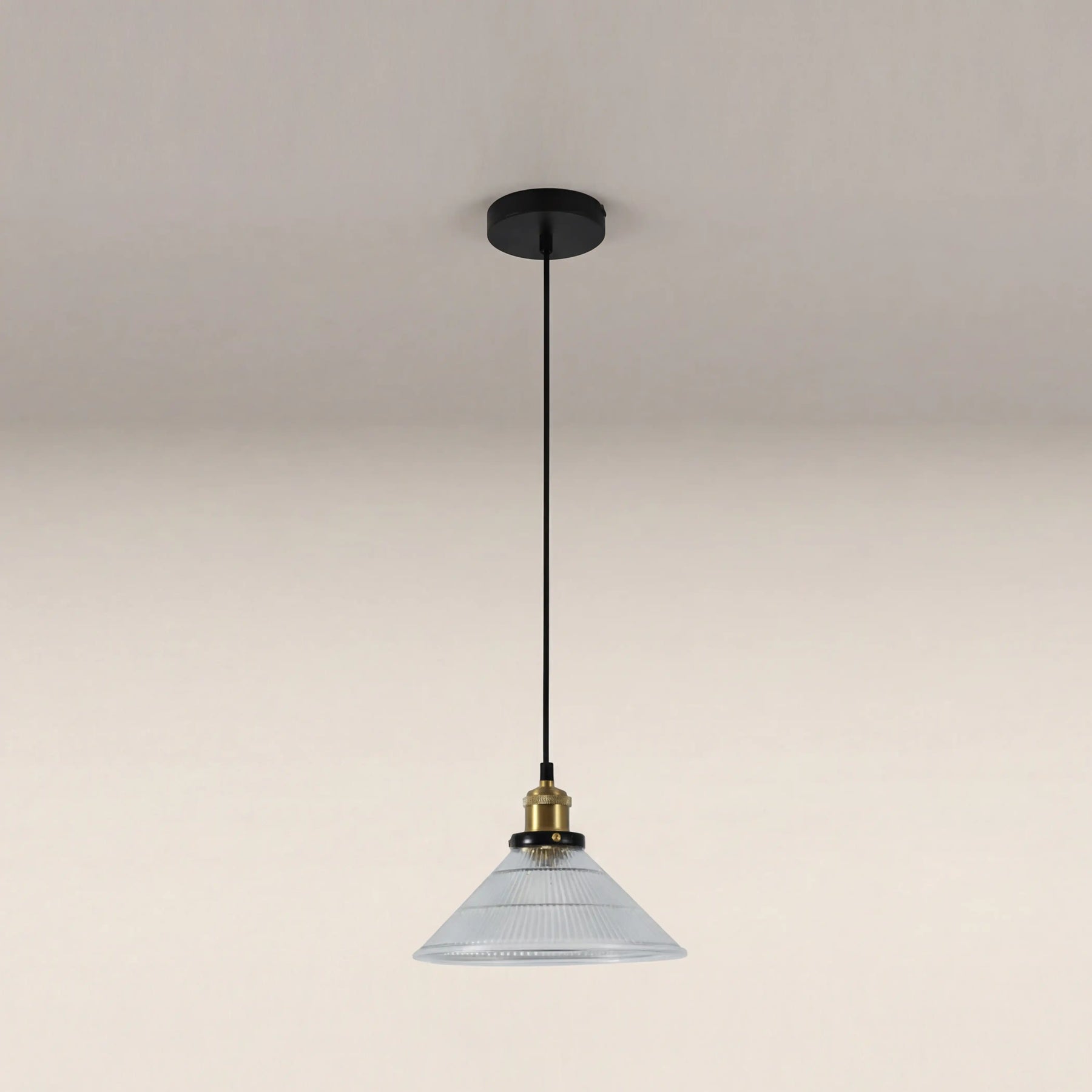 Jude Cone Pendant Light | Ribbed Glass & Antique Brass