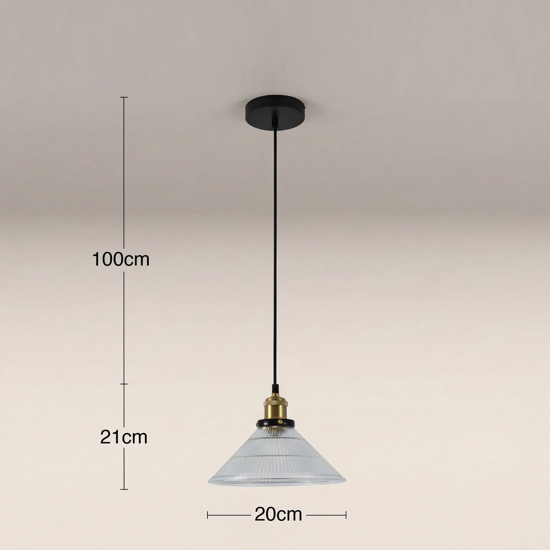 Jude Cone Pendant Light | Ribbed Glass & Antique Brass