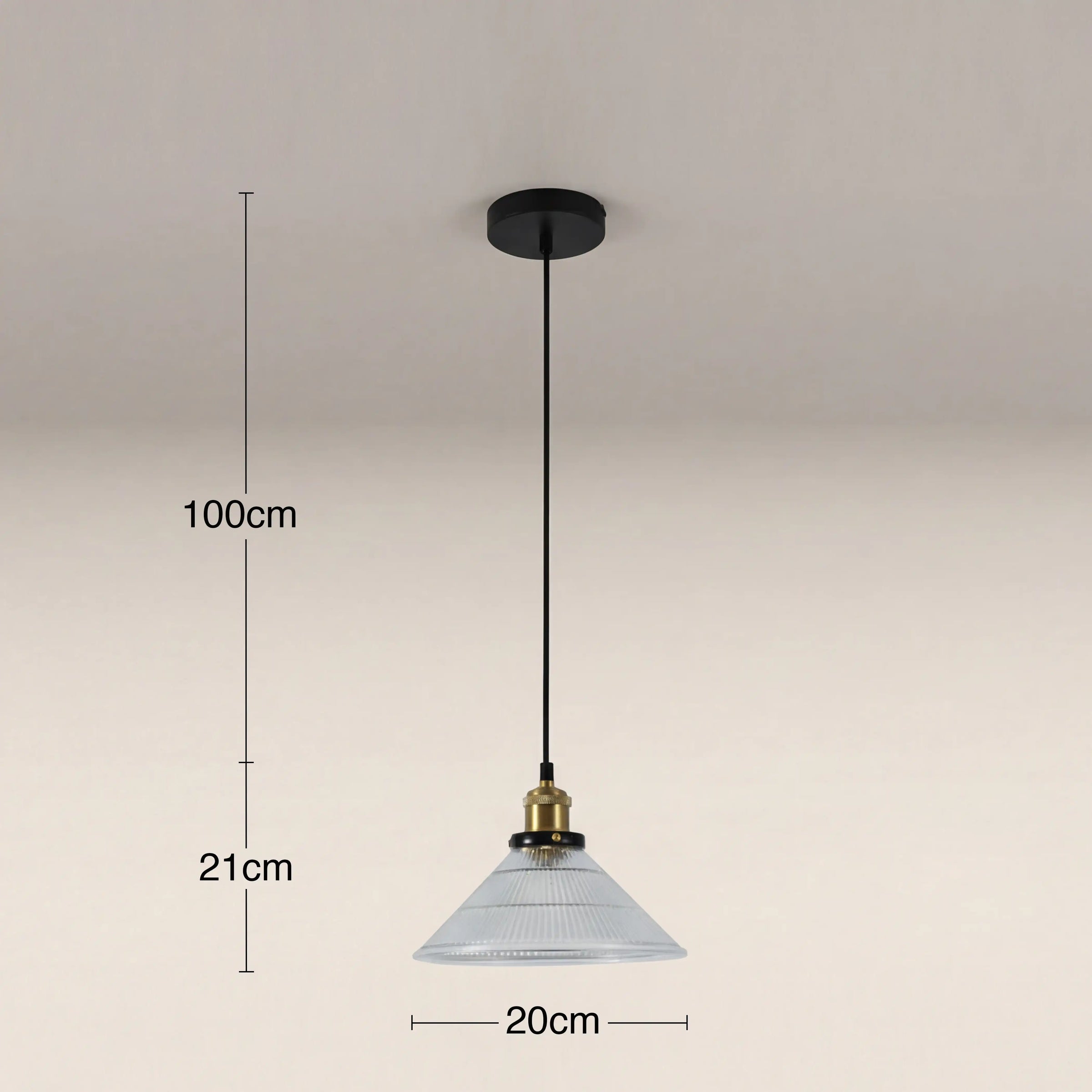 Jude Cone Pendant Light | Ribbed Glass & Antique Brass