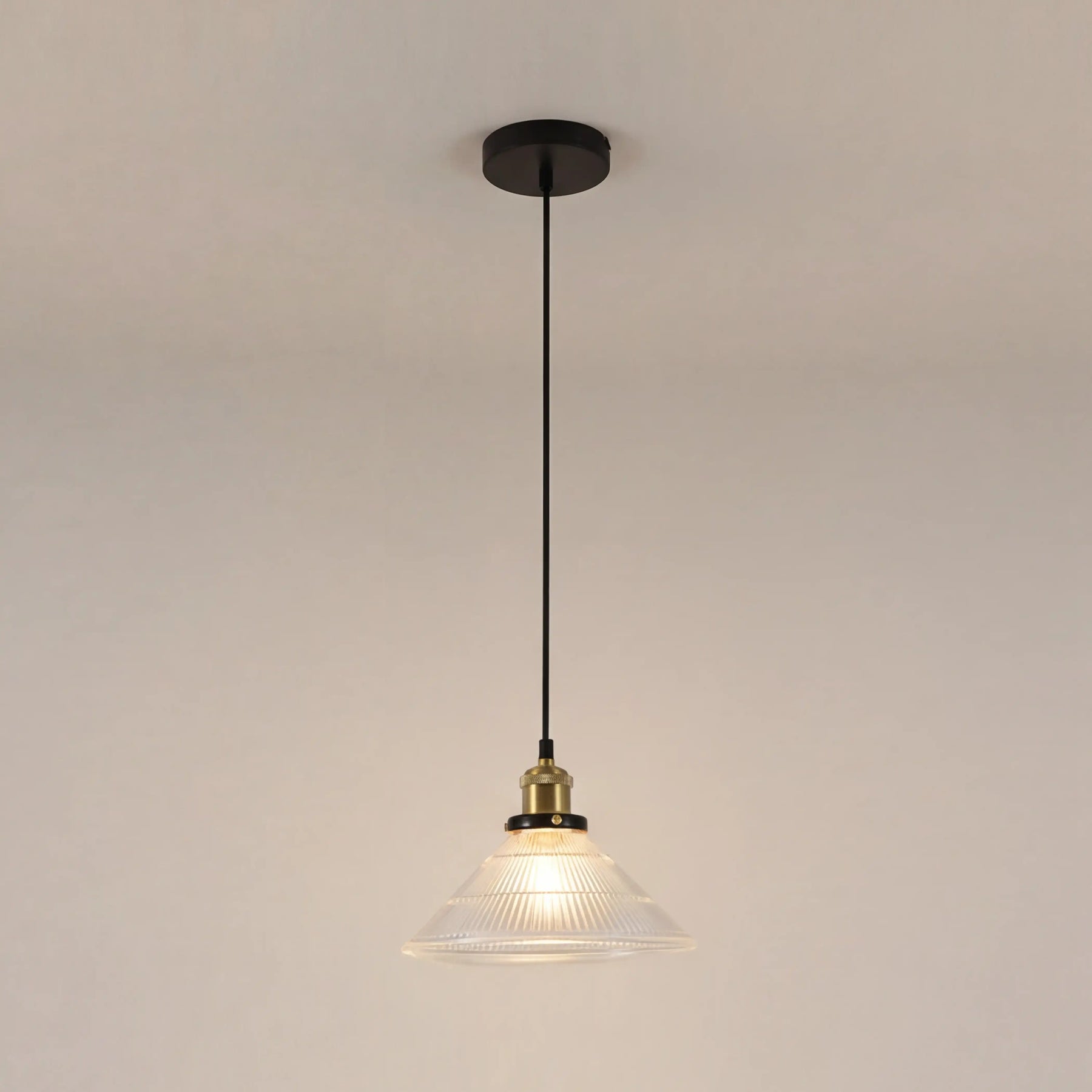 Jude Cone Pendant Light | Ribbed Glass & Antique Brass