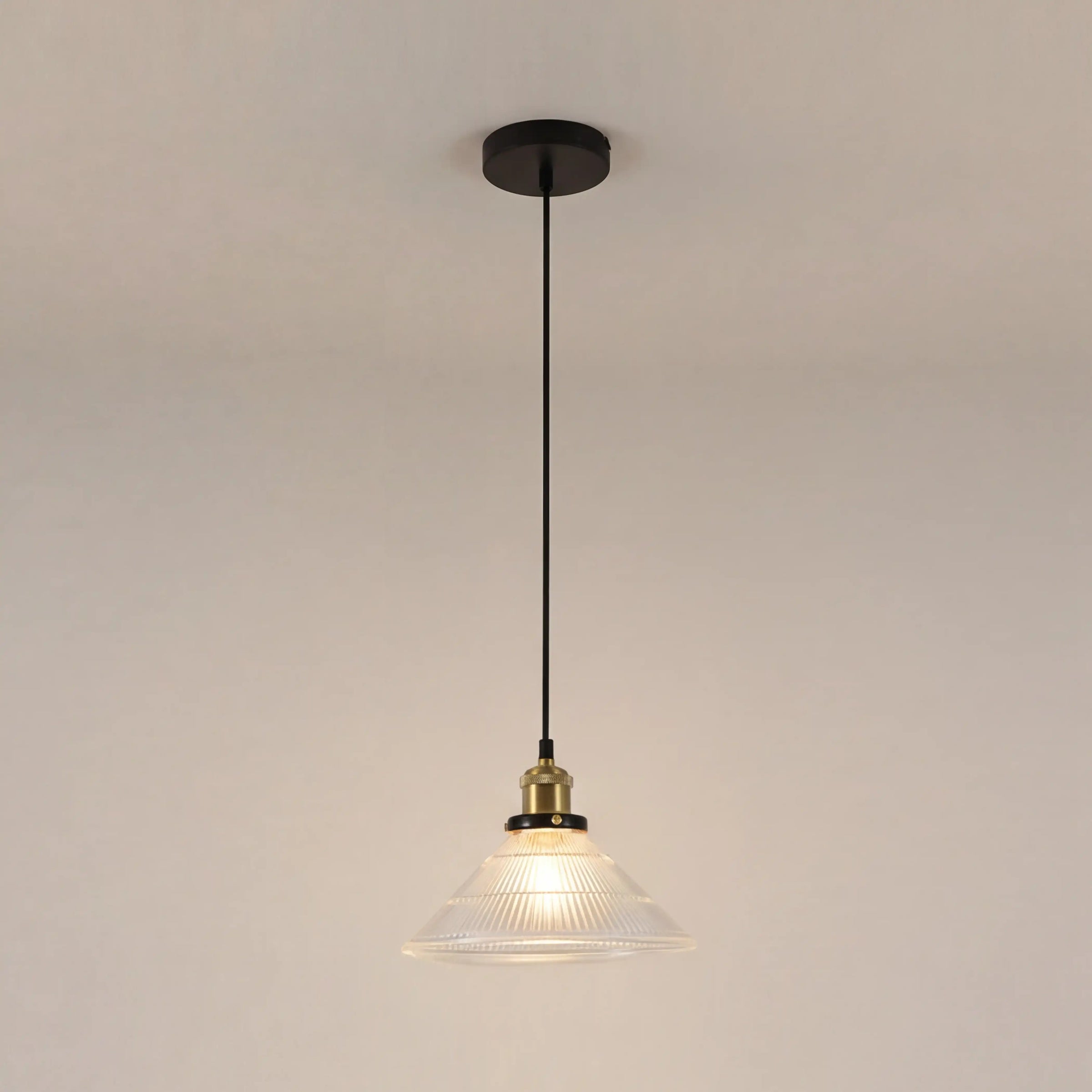 Jude Cone Pendant Light | Ribbed Glass & Antique Brass