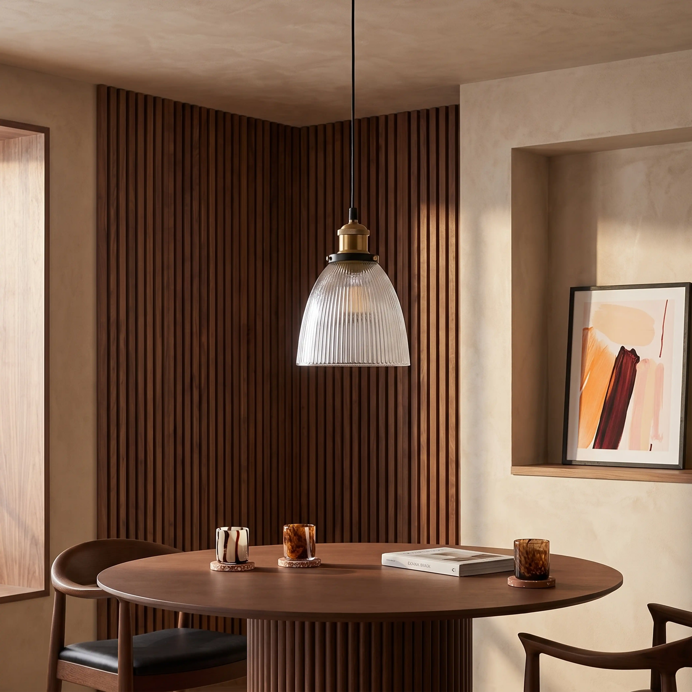 Keaton Pendant Light | Ribbed Glass & Antique Brass