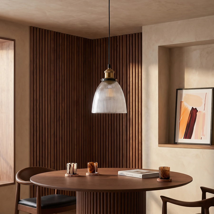 Keaton Pendant Light | Ribbed Glass & Antique Brass