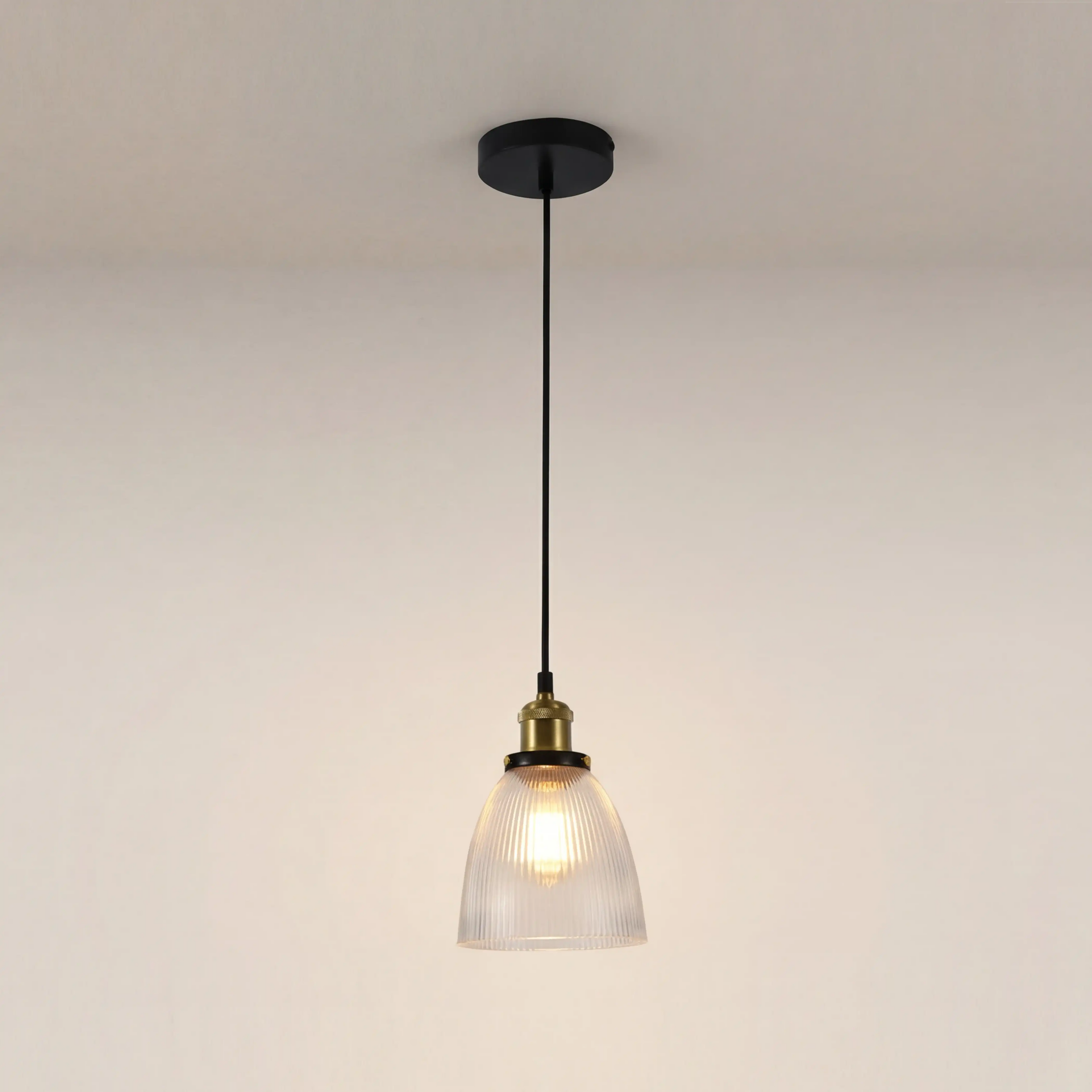 Keaton Pendant Light | Ribbed Glass & Antique Brass