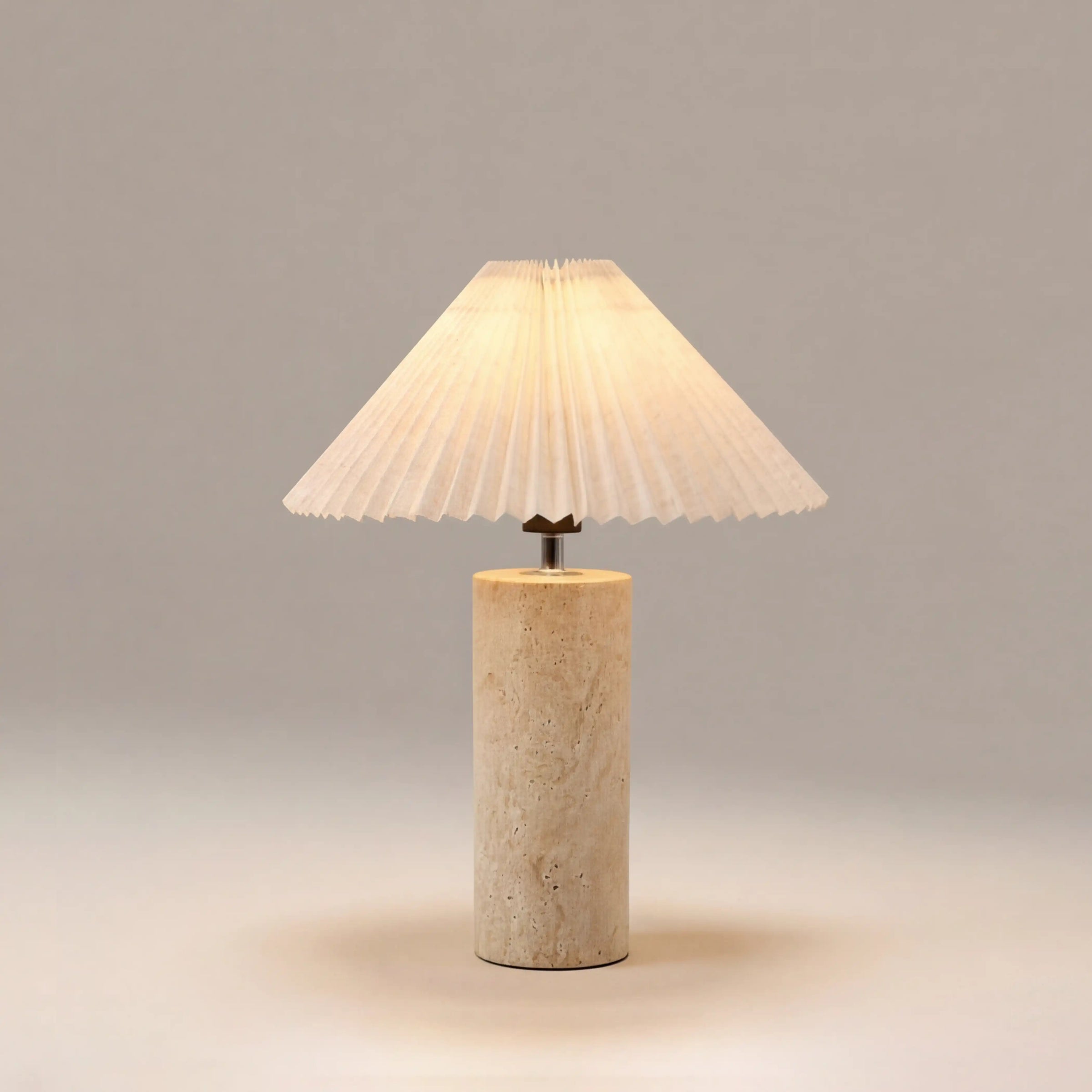 Danika Table Lamp | Natural Linen & Travertine
