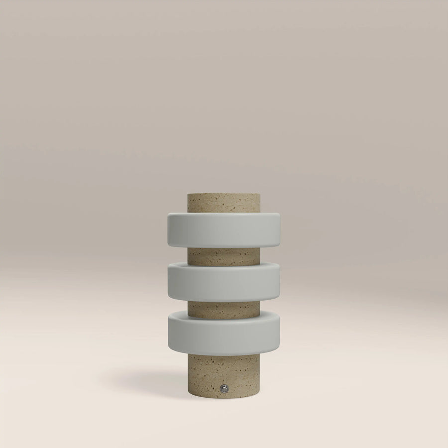 Alanis Table Lamp | Opal Glass & Natural Travertine