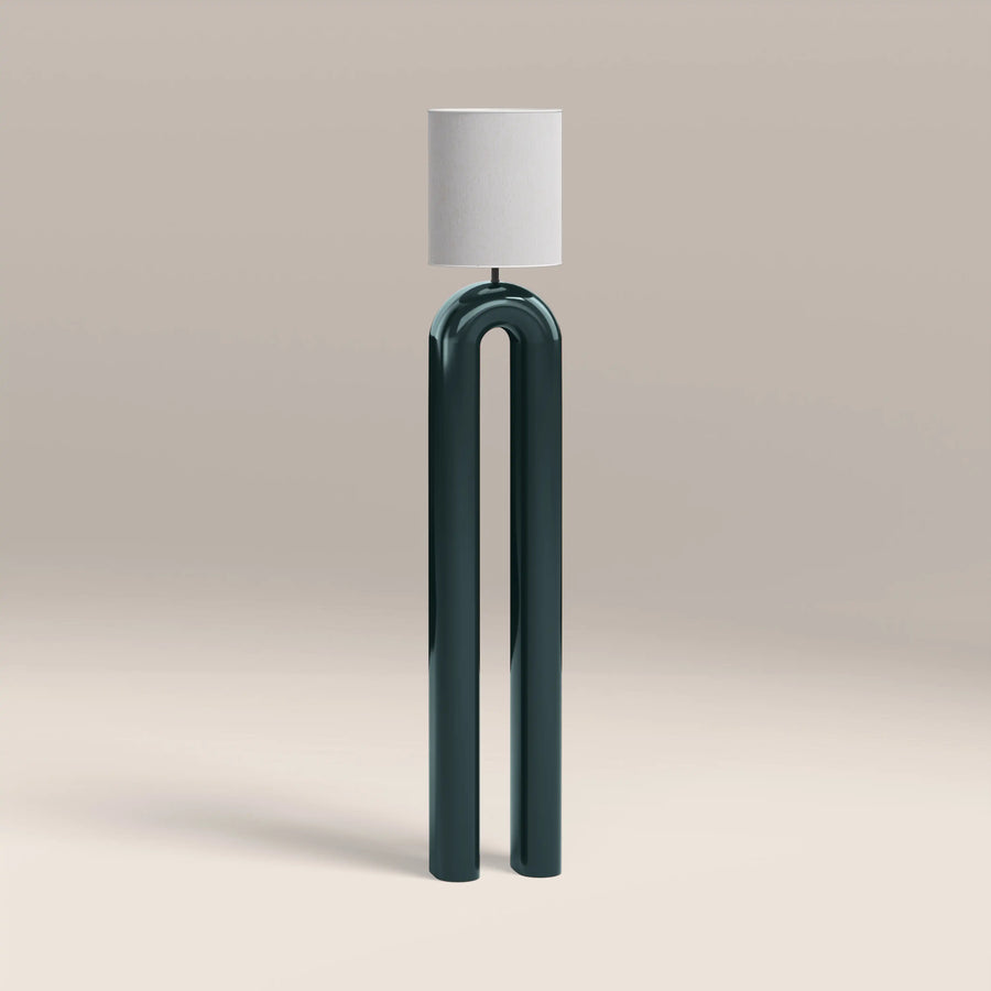 Millau Floor Lamp | Natural Linen & High Gloss Emerald Green