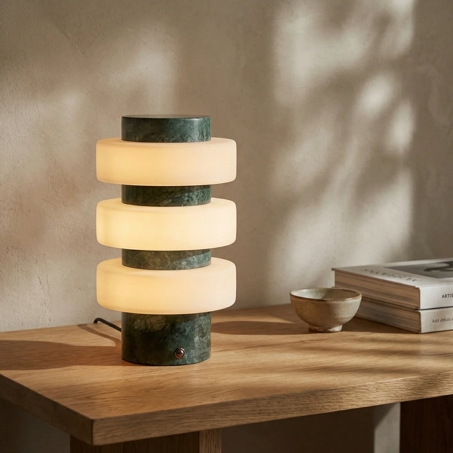 Alanis Table Lamp | Opal Glass & Dark Green Marble