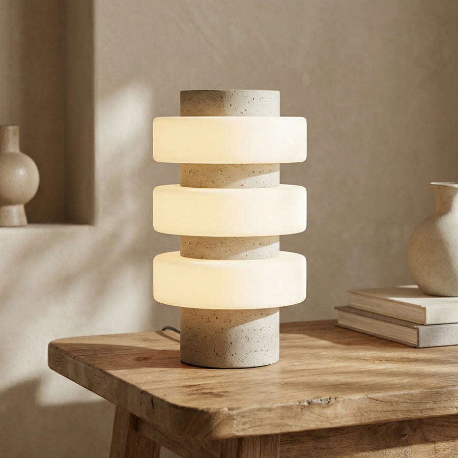 Alanis Table Lamp | Opal Glass & Natural Travertine