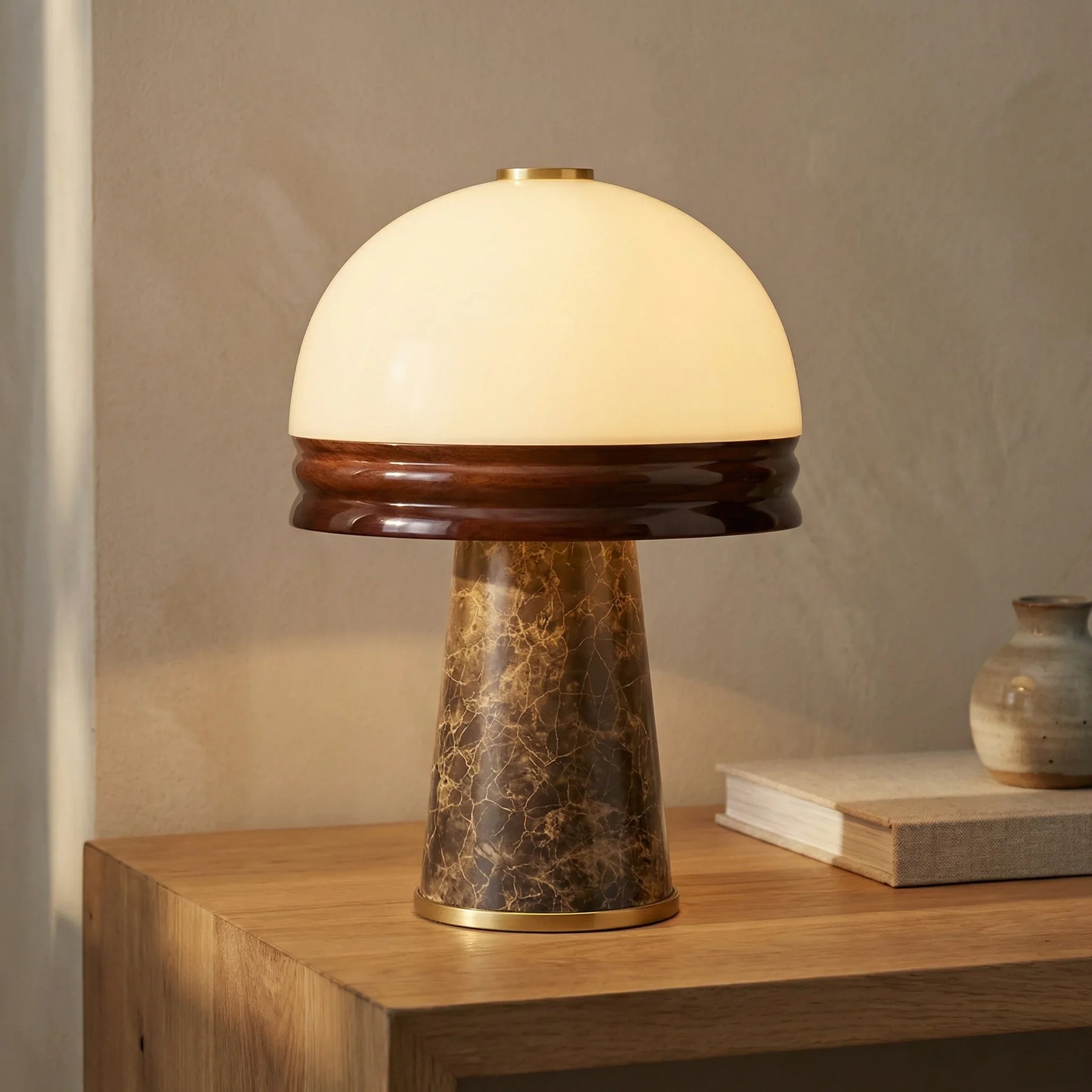 Wanda Table Lamp | Opal Glass & Chocolate Brown Marble