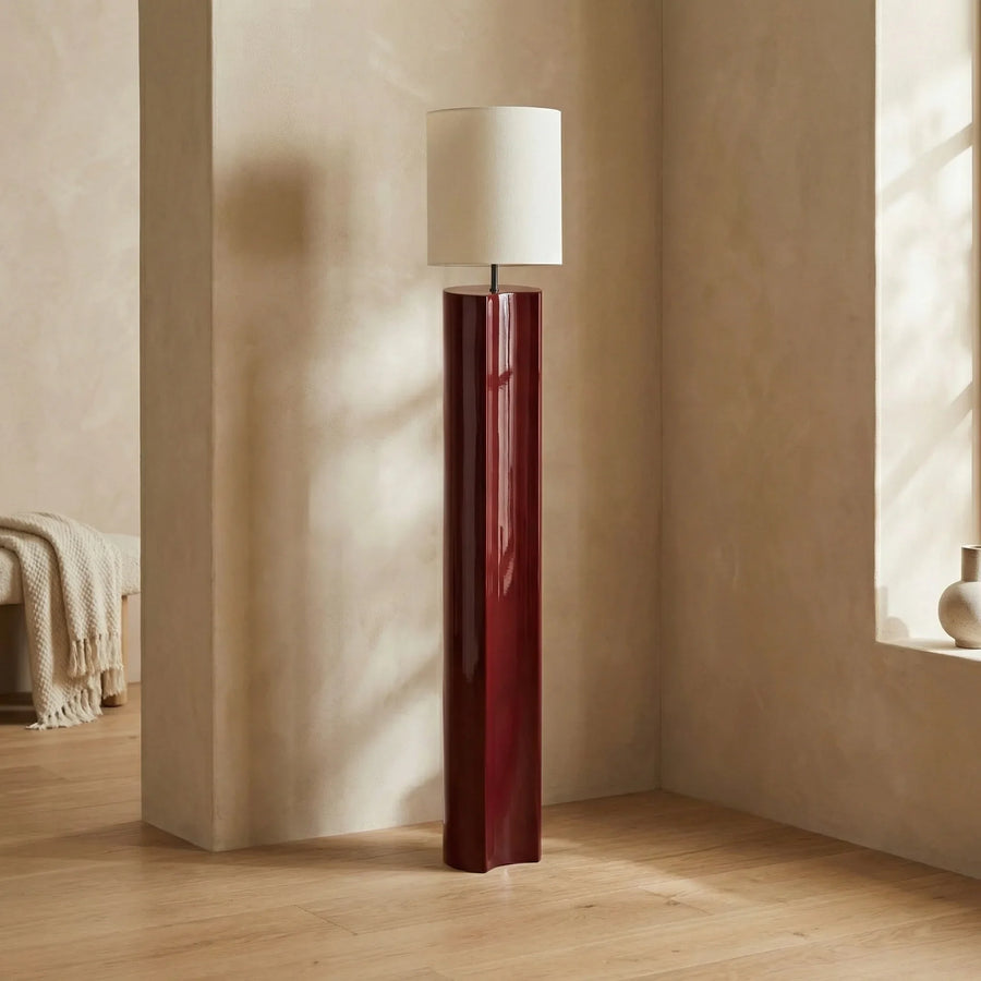 Milad Floor Lamp | Natural Linen & High Gloss Burgundy